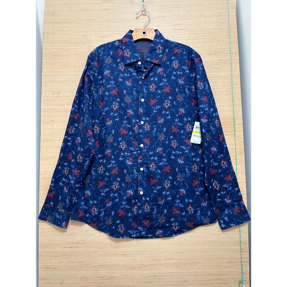 Tasso Elba Mens Blue Floral Paisley Button Down Shirt Long Sleeve Medium‎ NEW